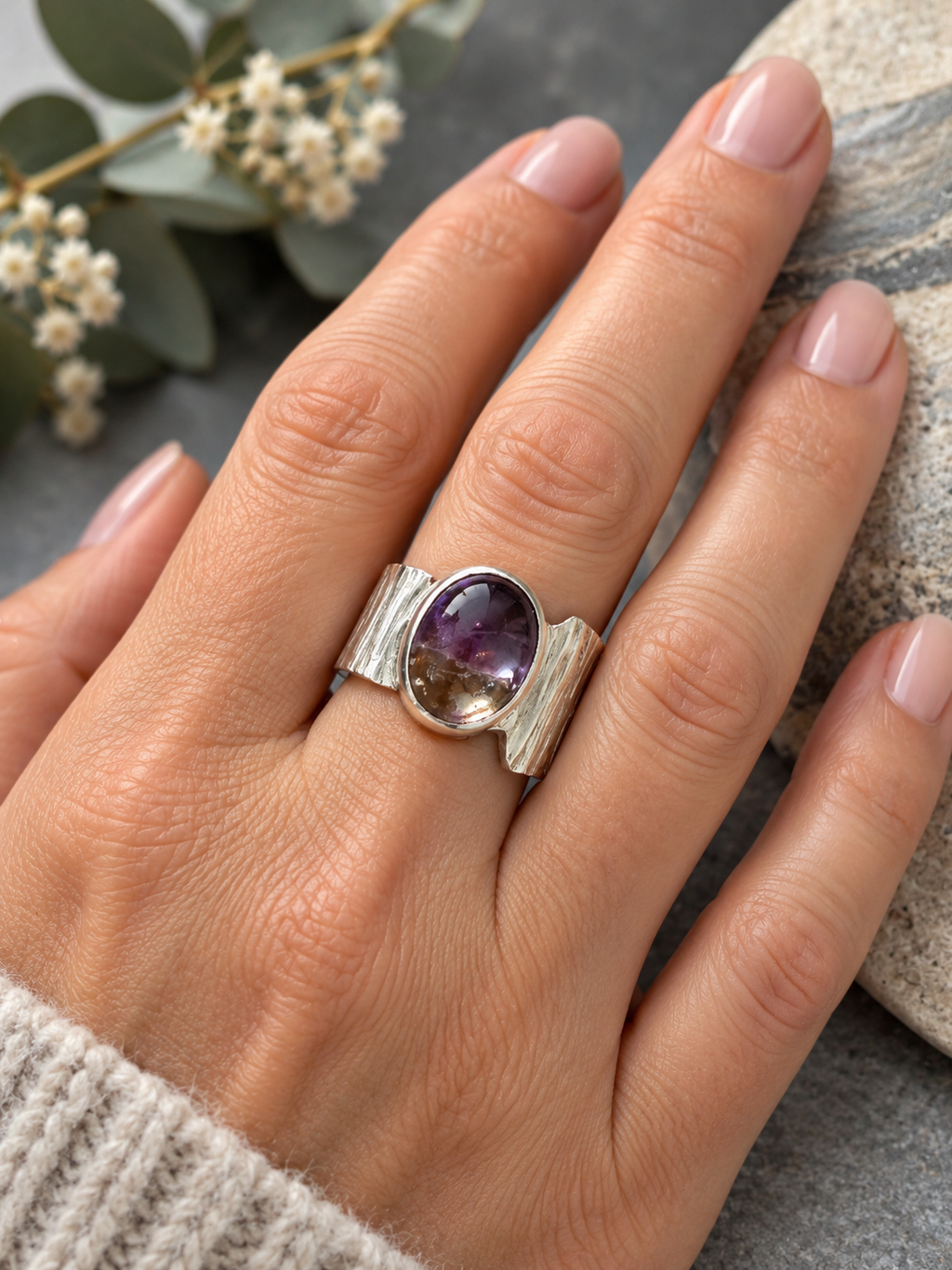 Ametrine Brutalist Ring